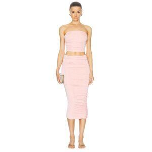 SER.O.YA Julia Midi Skirt in Powder Pink Small New Womens Stretchy Ruched